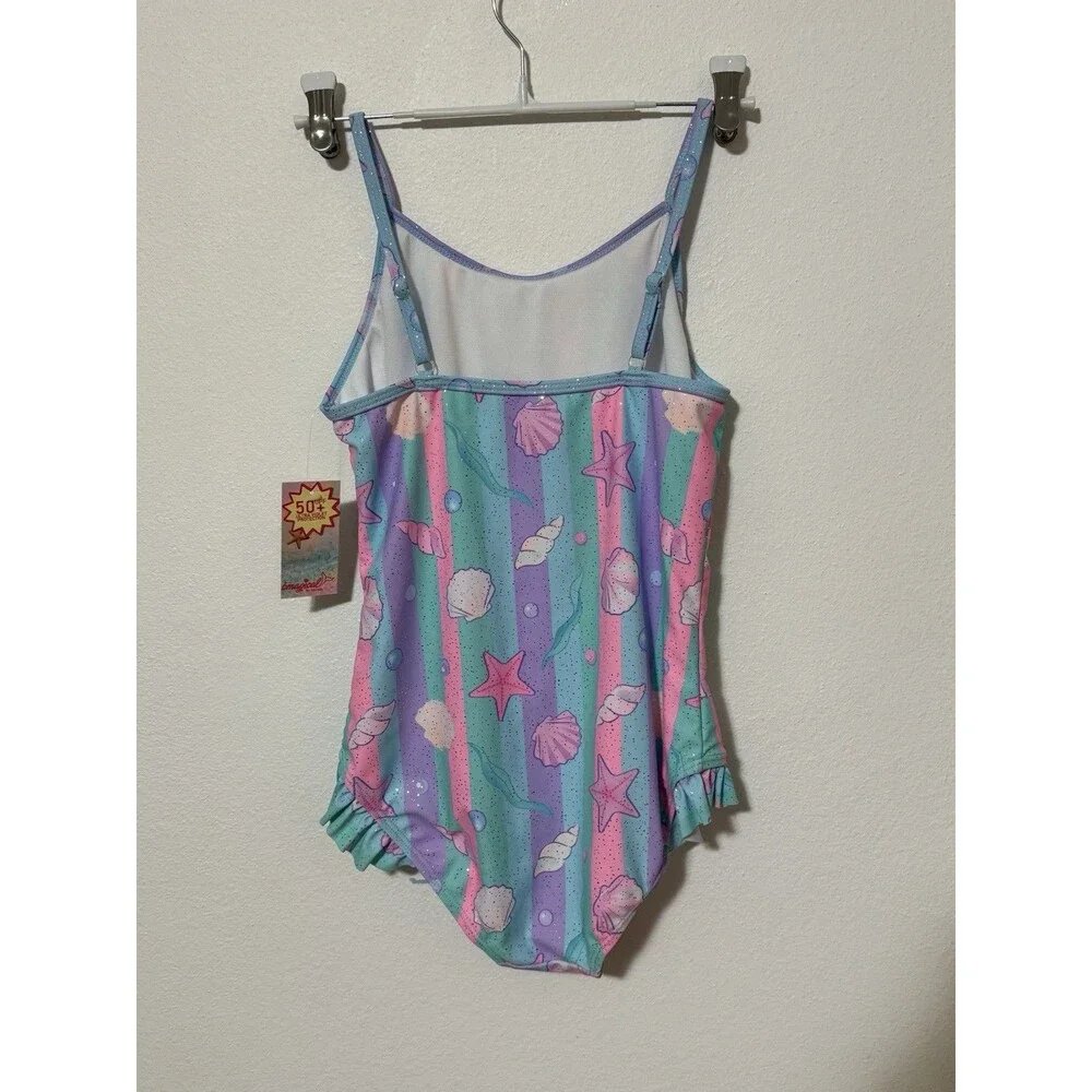 BMagical Girls 2-Piece Swimsuit Lot Size 12 - Pink/Teal Cut-Out & Seashell 1 NWT